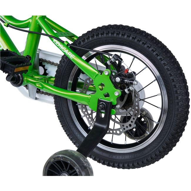 Bicicleta pentru copii 2-4 ani HappyCycles KidsCare, roti 12 inch, cu roti ajutatoare si frane pe disc, verde SUPKC_HC12-green