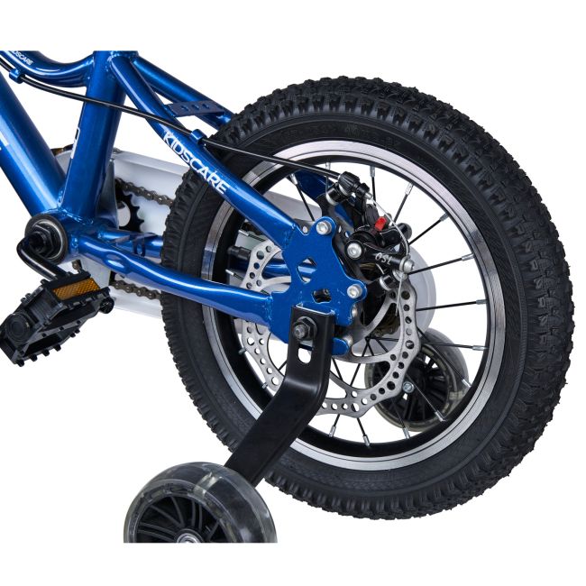 Bicicleta pentru copii 3-6 ani HappyCycles KidsCare, roti 14 inch, cu roti ajutatoare si frane pe disc, albastru SUPKC_HC14-blue