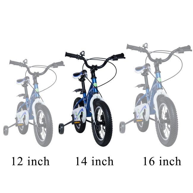Bicicleta pentru copii 3-6 ani HappyCycles KidsCare, roti 14 inch, cu roti ajutatoare si frane pe disc, albastru SUPKC_HC14-blue