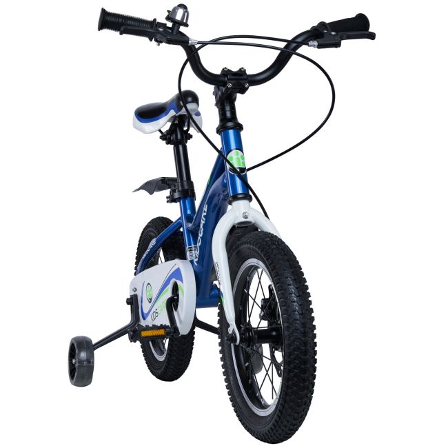 Bicicleta pentru copii 3-6 ani HappyCycles KidsCare, roti 14 inch, cu roti ajutatoare si frane pe disc, albastru SUPKC_HC14-blue