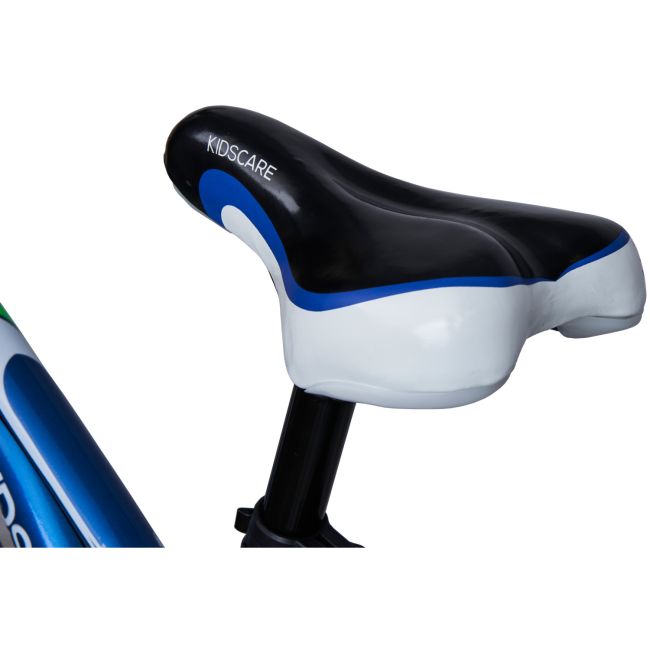 Bicicleta pentru copii 3-6 ani HappyCycles KidsCare, roti 14 inch, cu roti ajutatoare si frane pe disc, albastru SUPKC_HC14-blue