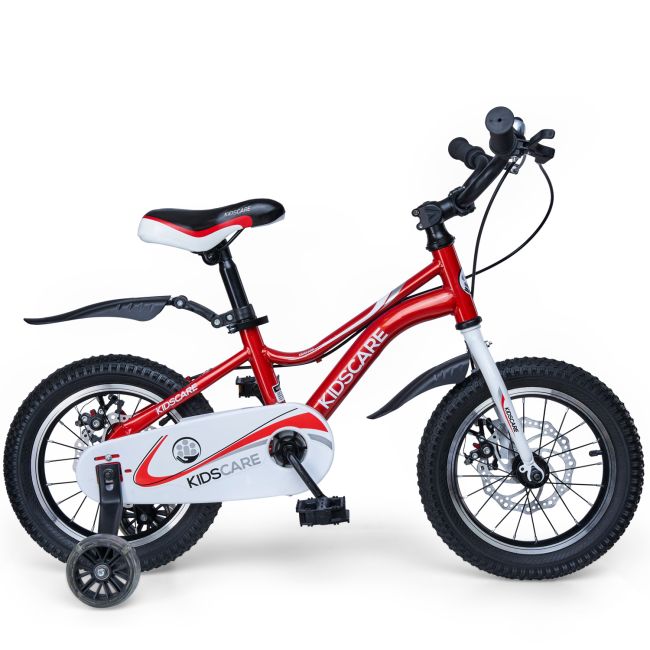 Bicicleta pentru copii 3-6 ani HappyCycles KidsCare, roti 14 inch, cu roti ajutatoare si frane pe disc, rosu SUPKC_HC14-red