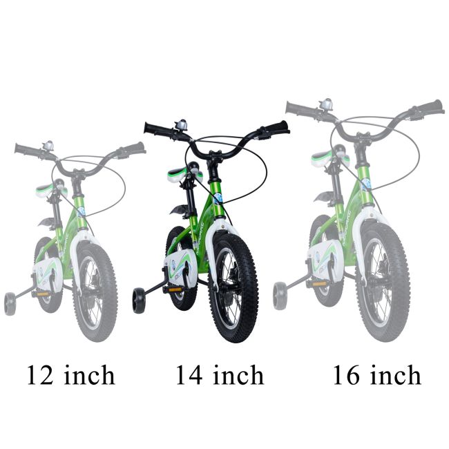 Bicicleta pentru copii 3-6 ani HappyCycles KidsCare, roti 14 inch, cu roti ajutatoare si frane pe disc, verde SUPKC_HC14-green