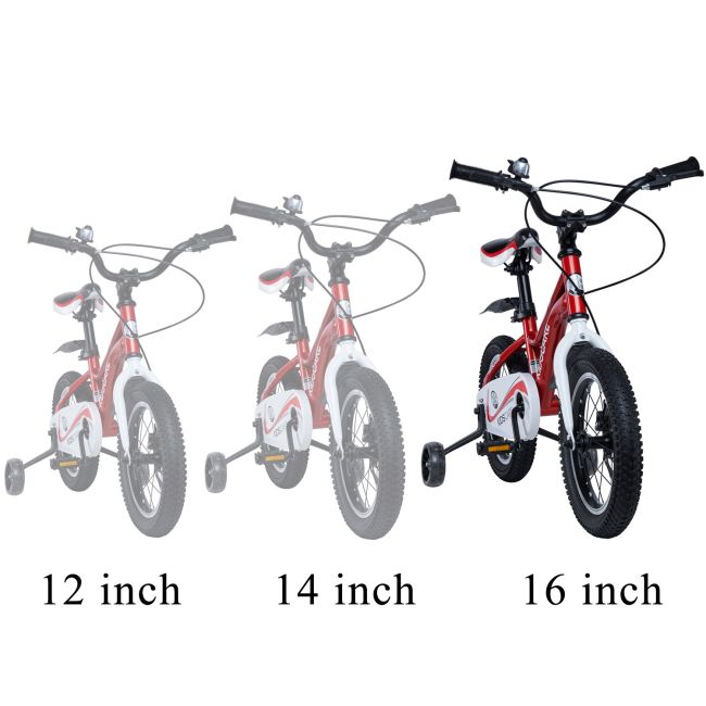 Bicicleta pentru copii 5-8 ani HappyCycles KidsCare, roti 16 inch, cu roti ajutatoare si frane pe disc, rosu SUPKC_HC16-red