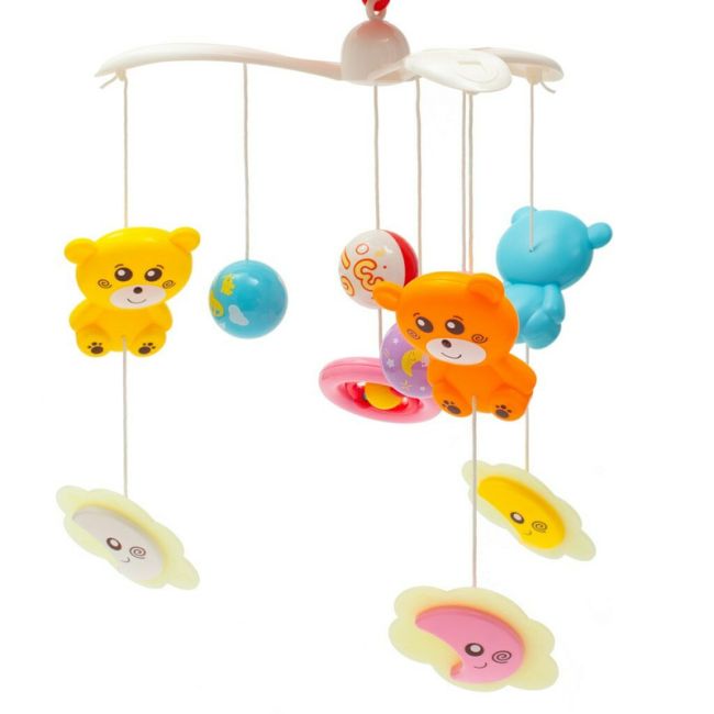 Carusel muzical pentru patut bebelusi, Cu proiectii, Cu melodii si sunete ale naturii, Cu 11 jucarii, Baby Mix, Red BYN37046