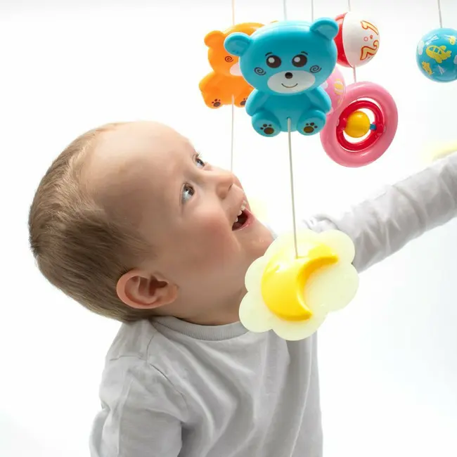 Carusel muzical pentru patut bebelusi, Cu proiectii, Cu melodii si sunete ale naturii, Cu 11 jucarii, Baby Mix, Red BYN37046