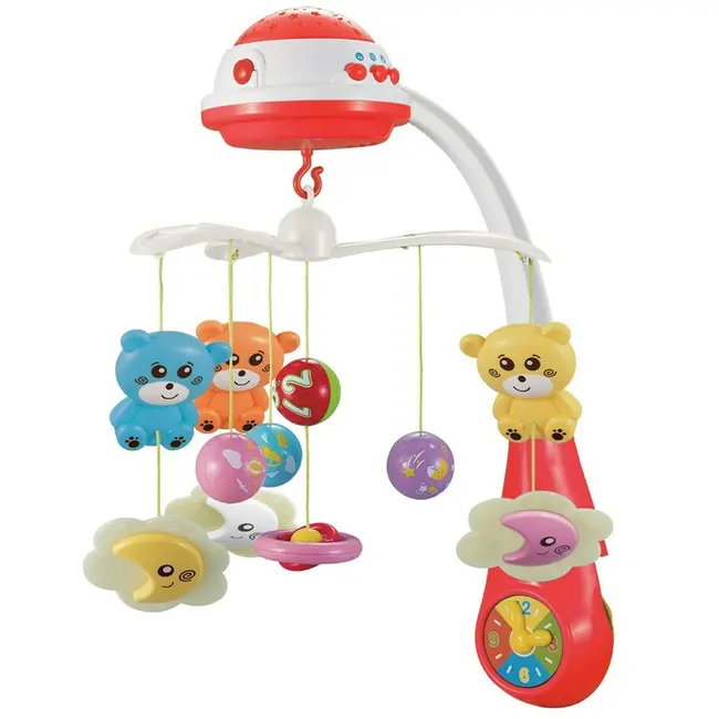 Carusel muzical pentru patut bebelusi, Cu proiectii, Cu melodii si sunete ale naturii, Cu 11 jucarii, Baby Mix, Red BYN37046