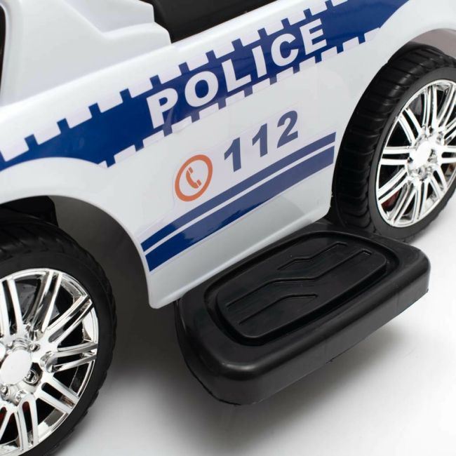 Masinuta de impins Police, Cu maner de impins detasabil, Cu protectii laterale, Cu melodii si claxon, Cu suport jucarii sub sezut, Baby Mix BYN45827