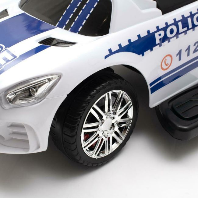 Masinuta de impins Police, Cu maner de impins detasabil, Cu protectii laterale, Cu melodii si claxon, Cu suport jucarii sub sezut, Baby Mix BYN45827