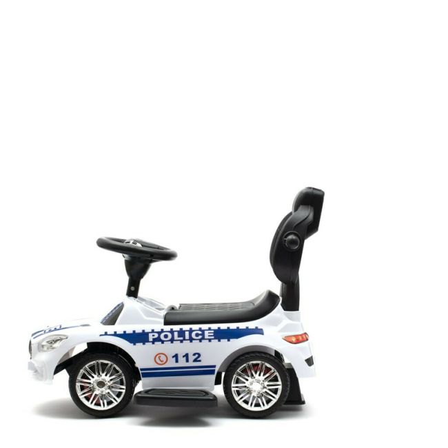 Masinuta de impins Police, Cu maner de impins detasabil, Cu protectii laterale, Cu melodii si claxon, Cu suport jucarii sub sezut, Baby Mix BYN45827