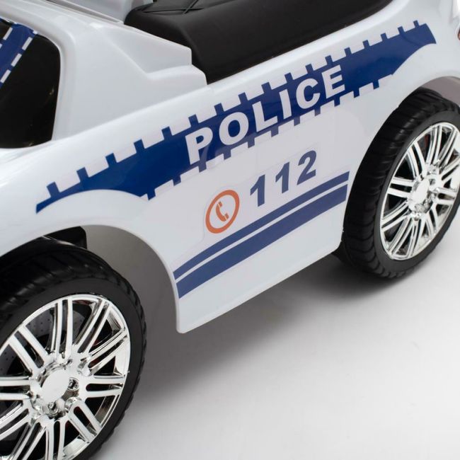 Masinuta de impins Police, Cu maner de impins detasabil, Cu protectii laterale, Cu melodii si claxon, Cu suport jucarii sub sezut, Baby Mix BYN45827
