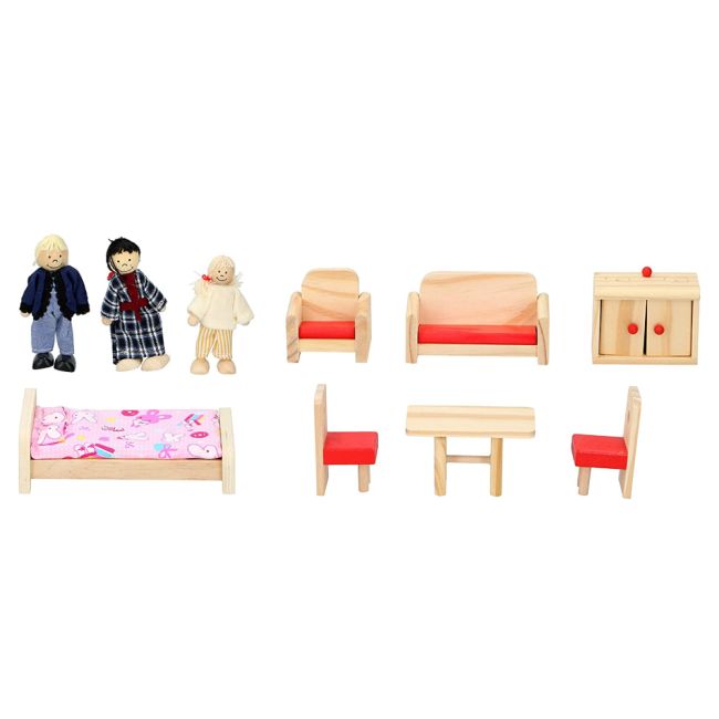 Casa de papusi din lemn Marionette 11 piese ERFED68746