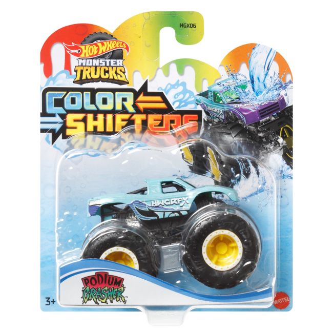 HOT WHEELS MONSTER TRUCK CAMION PODIUM CRASHER CU CULORI SCHIMBATOARE SCARA 1:64 VIVMTHGX06_HGX08