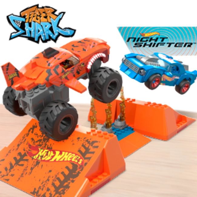 HOT WHEELS MONSTER TRUCK MEGA SET CONSTRUCTIE CURSA TIGER SHARK CHOMP VIVMTHKF88