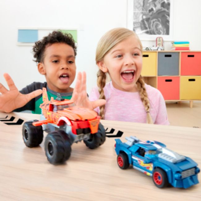 HOT WHEELS MONSTER TRUCK MEGA SET CONSTRUCTIE CURSA TIGER SHARK CHOMP VIVMTHKF88