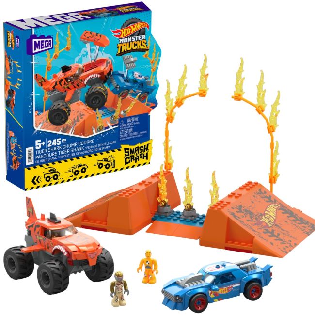 HOT WHEELS MONSTER TRUCK MEGA SET CONSTRUCTIE CURSA TIGER SHARK CHOMP VIVMTHKF88