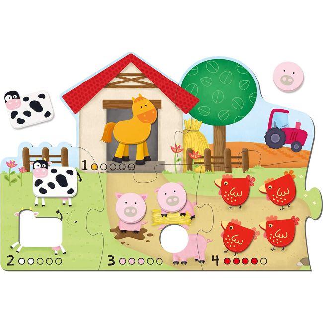 Puzzle - numaram animalele de la ferma ( 6 piese)