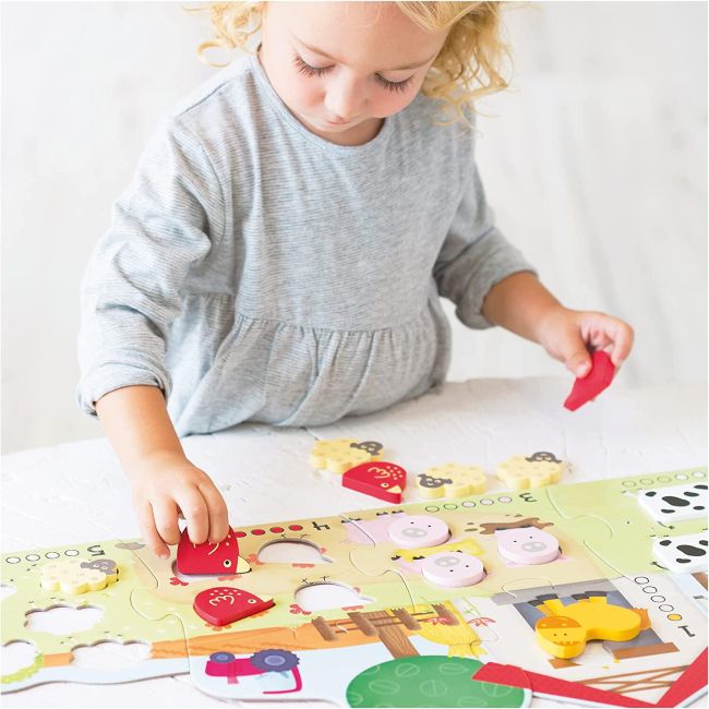 Puzzle - numaram animalele de la ferma ( 6 piese)