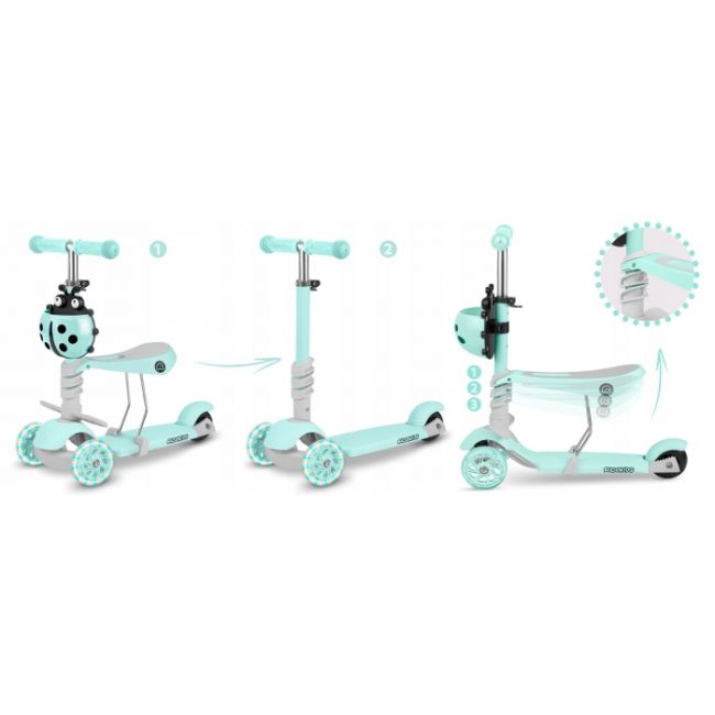 Trotineta 3 in 1 cu roti cu led ricokids buggy 765301 - mint edeedi765301