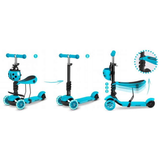 Trotineta 3 in 1 cu roti cu led ricokids buggy 765302 - albastru edeedi765302