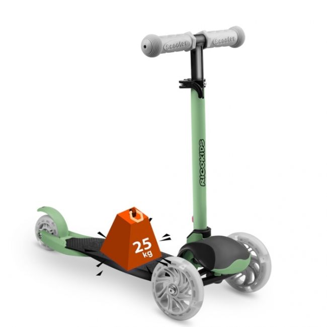 Trotineta cu roti cu led ricokids loco 765107 - verde cu negru edeedi765107