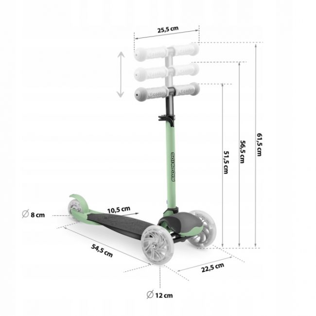 Trotineta cu roti cu led ricokids loco 765107 - verde cu negru edeedi765107