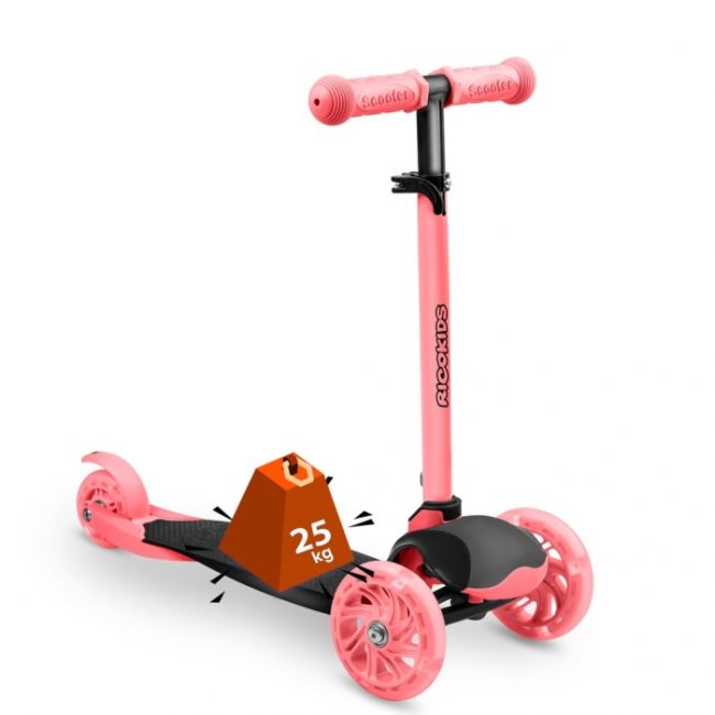 Trotineta cu roti cu led ricokids loco 765108 - roz cu negru edeedi765108