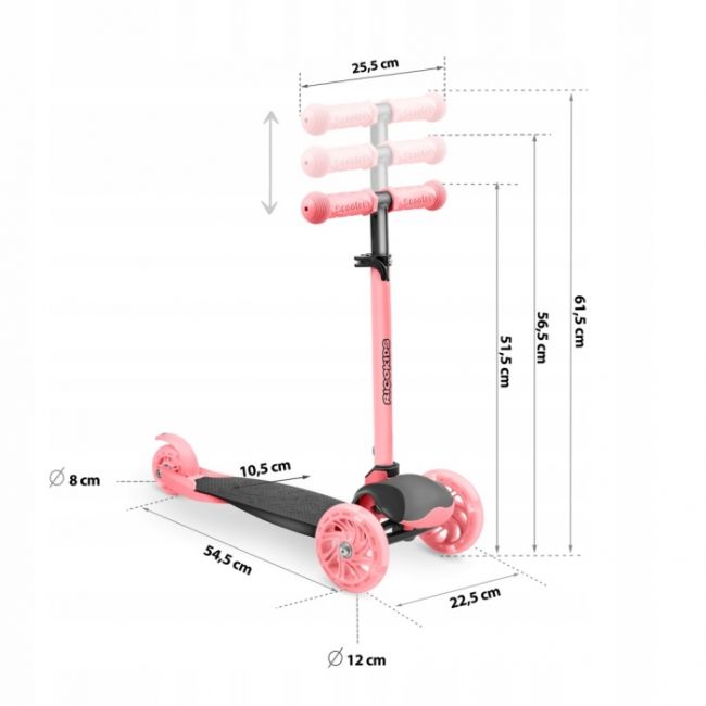 Trotineta cu roti cu led ricokids loco 765108 - roz cu negru edeedi765108