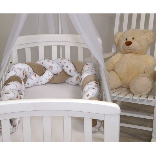 Aparatoare Laterala Pat Bumper Impletit, Inchidere Velcro, Bumbac Comori Din Natura, Bej 180x21 Cm Pjb85333