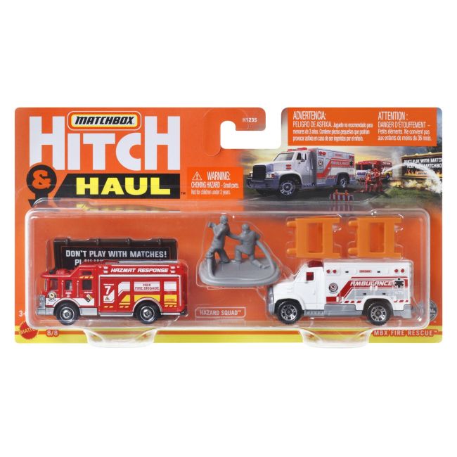 MATCHBOX HITCH&HAUL SET 2 VEHICULE MBX FIRE RESCUE HAZARD SQUAD MBX AMBULANCE SCARA 1:64 VIVMTH1235_HFH87