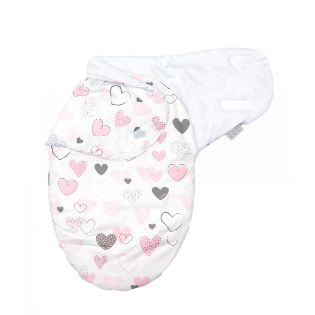 Sistem De Infasare Baby Swaddle Inimioare Bumbac Alb, Amy, 72x60 Cm Pjb84155