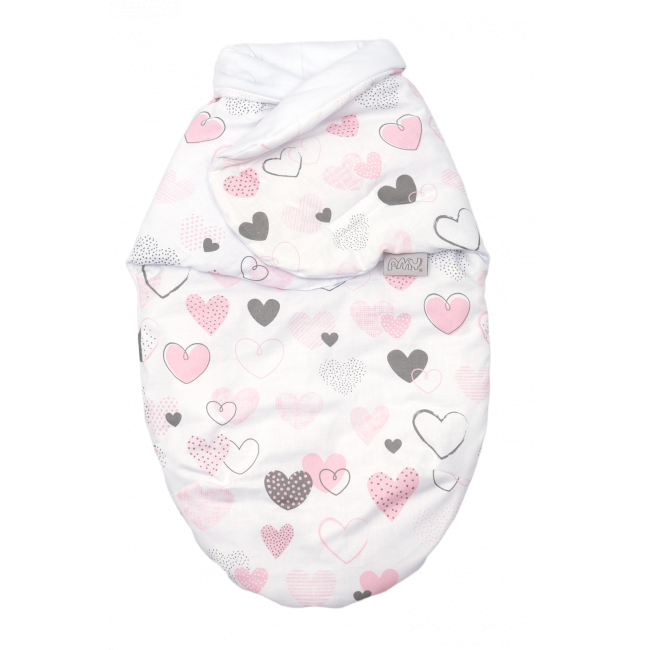Sistem De Infasare Baby Swaddle Inimioare Bumbac Alb, Amy, 72x60 Cm Pjb84155