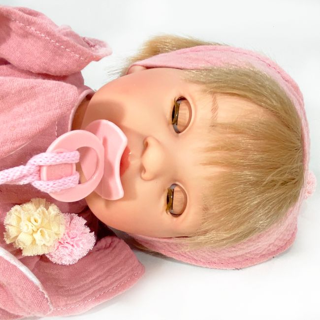 Papusa Artizanala cu miros de vanilie - Noa Rosa blonda cu rochita roz (45 cm) TSG1921