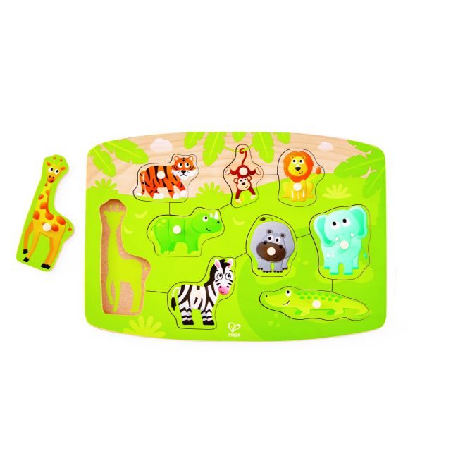 Puzzle din lemn cu butoni - Animale din Jungla TSGE1405A
