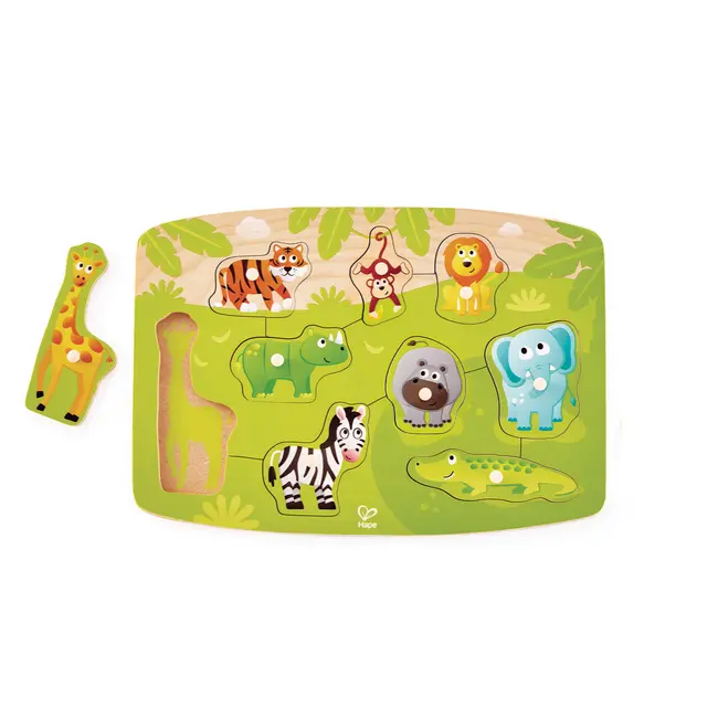 Puzzle din lemn cu butoni - Animale din Jungla TSGE1405A