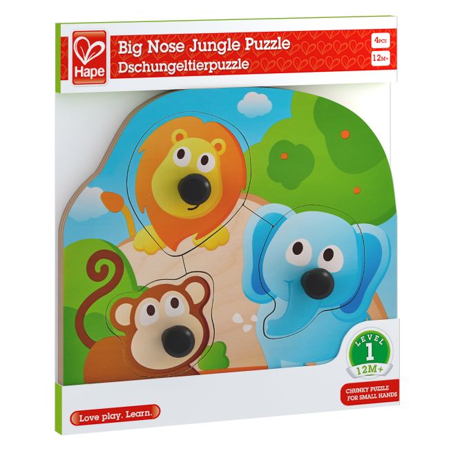 Puzzle din lemn cu butoni - Animale din Jungla cu nas mare TSGE1310A