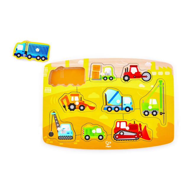 Puzzle din lemn cu butoni - Autovehicule de constructie TSGE1407A