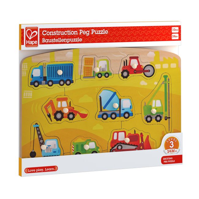 Puzzle din lemn cu butoni - Autovehicule de constructie TSGE1407A