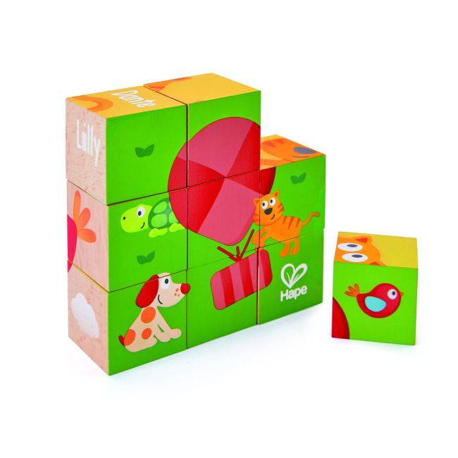 Puzzle din lemn cuburi - Animale 3 x 3 TSGE0452A