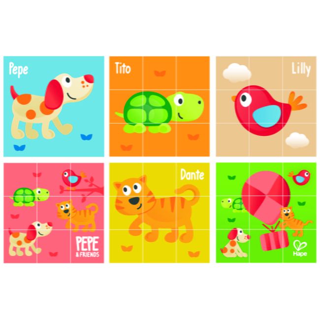 Puzzle din lemn cuburi - Animale 3 x 3 TSGE0452A