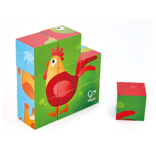 Puzzle din lemn cuburi - Animale de la ferma 3 x 3 TSGE1618A