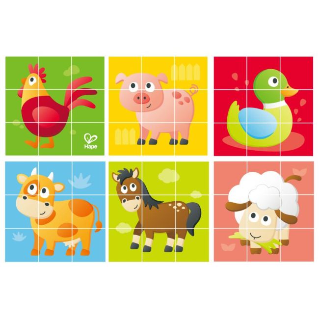 Puzzle din lemn cuburi - Animale de la ferma 3 x 3 TSGE1618A