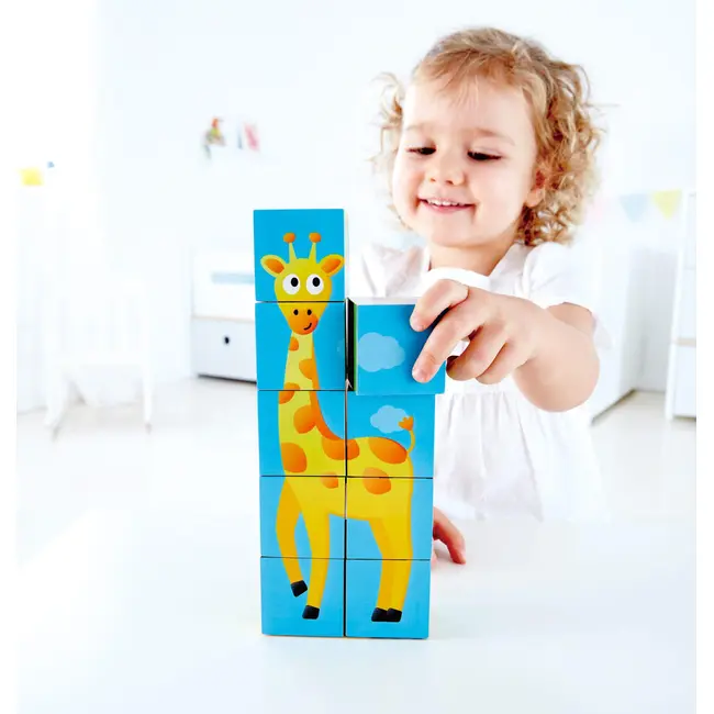 Puzzle din lemn cuburi - Animale din Jungla 3 x 3 TSGE1619A