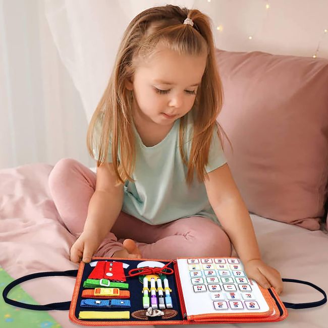 Carte senzoriala textila Montessori cu multiple activitati pentru copii mici KidsCare SUPKC-CSTM