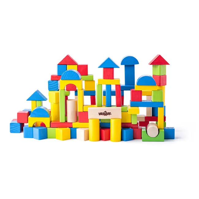 Cuburi din lemn colorate (100 piese in galeata cu capac de sortare) TSG90909