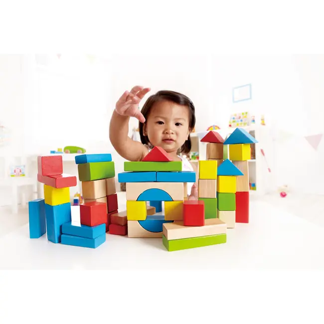 Cuburi din lemn de construit colorate (50 piese) TSGE0409A