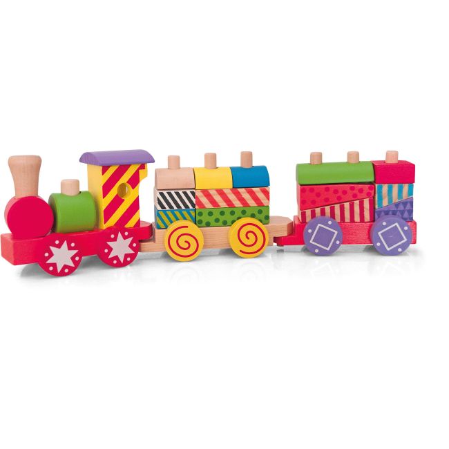 Jucarie din lemn - Tren cu cuburi mici imprimate de stivuit TSG91122