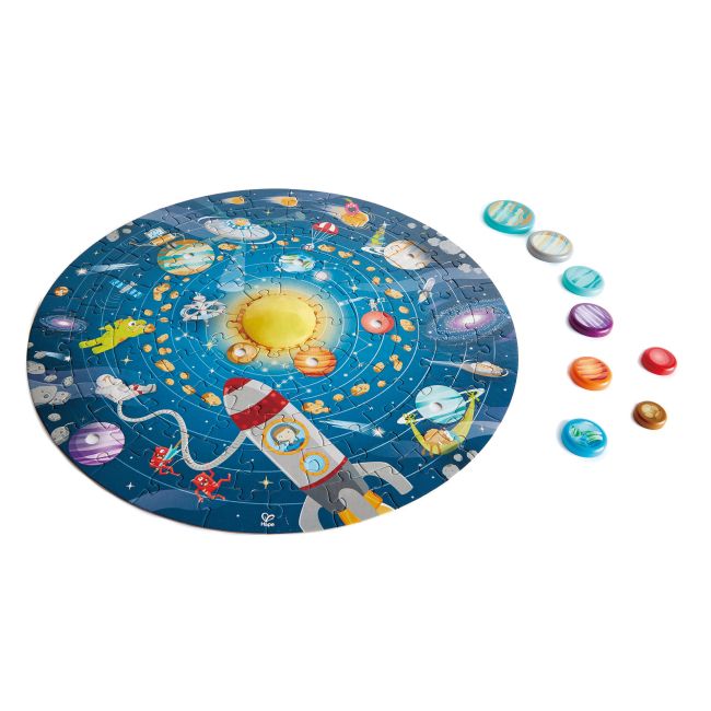 Puzzle Sistemul Solar pentru copii, cu led si planete din lemn (102 piese) TSGE1625A