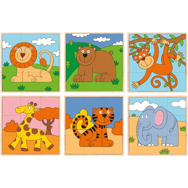 Puzzle din lemn cuburi - Animale exotice 3 x 3 TSG93056