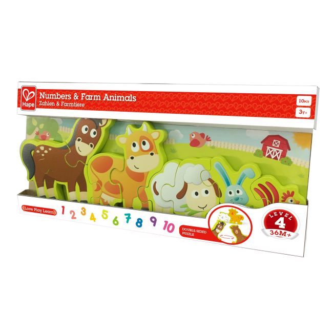 Puzzle din lemn pentru copii cu numere si animale de la ferma TSGE1628A